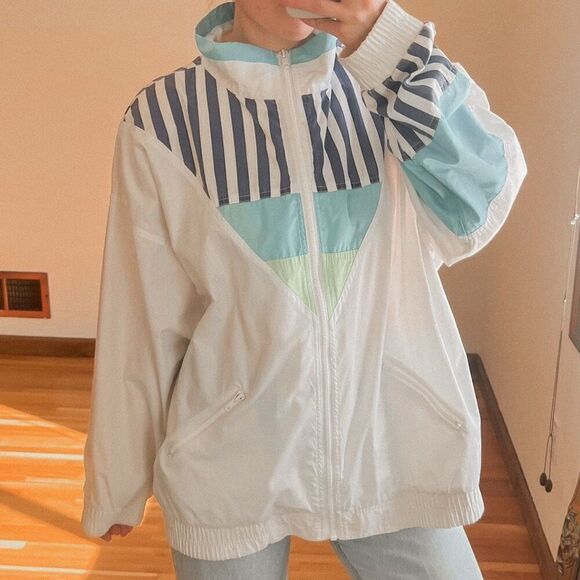 Vintage Jackets & Blazers - Vintage Koret Asymmetrical Print Windbreaker Jacket Size L